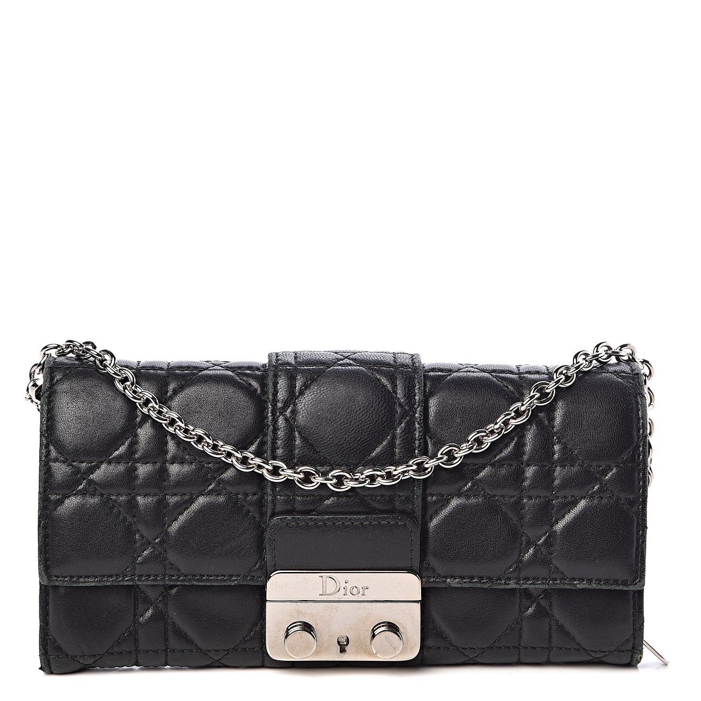 Lambskin Cannage Miss Dior Chain Wallet Black