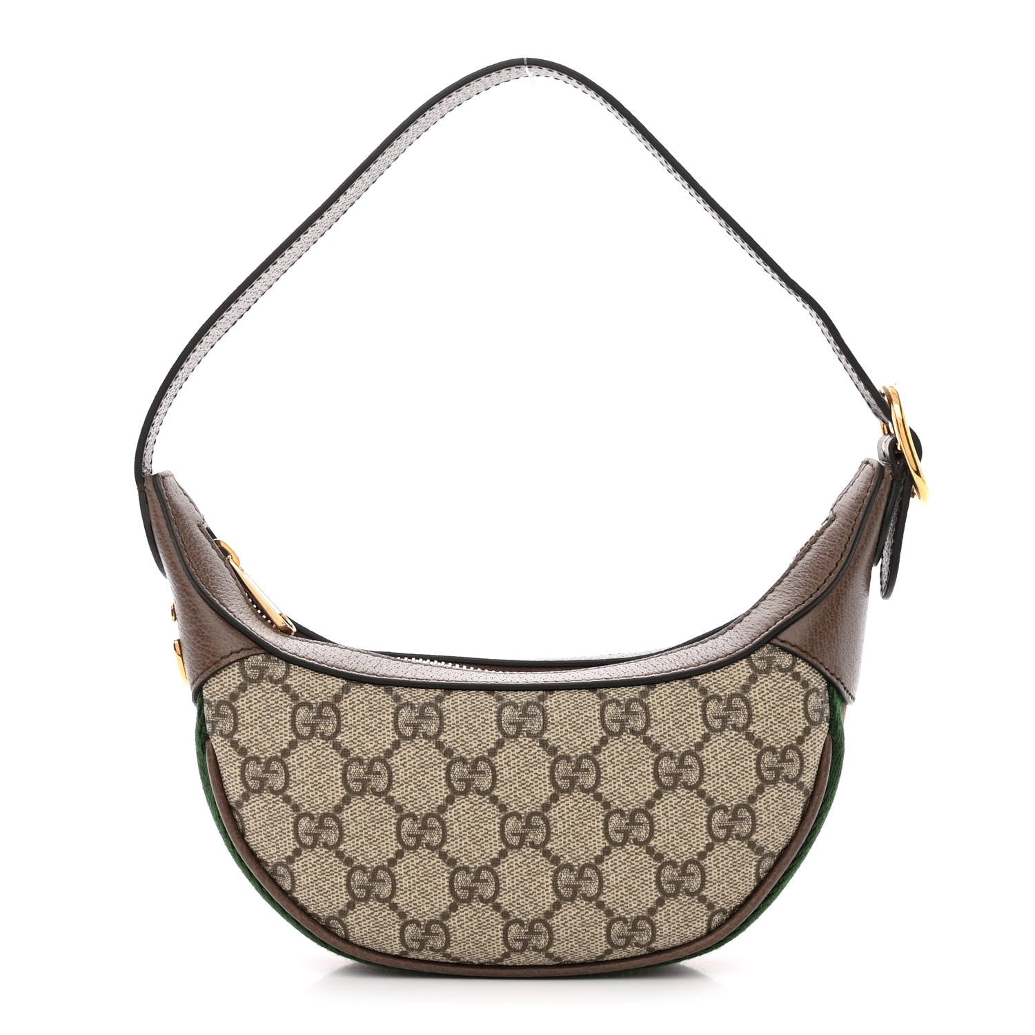 Gucci GG Supreme Monogram Textured Calfskin Web Mini Ophidia Half Moon Hobo Beige Ebony New Acero 1 of 10