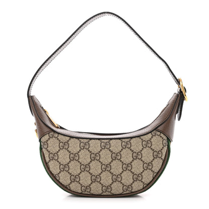 Gucci GG Supreme Monogram Textured Calfskin Web Mini Ophidia Half Moon Hobo Beige Ebony New Acero 1 of 10