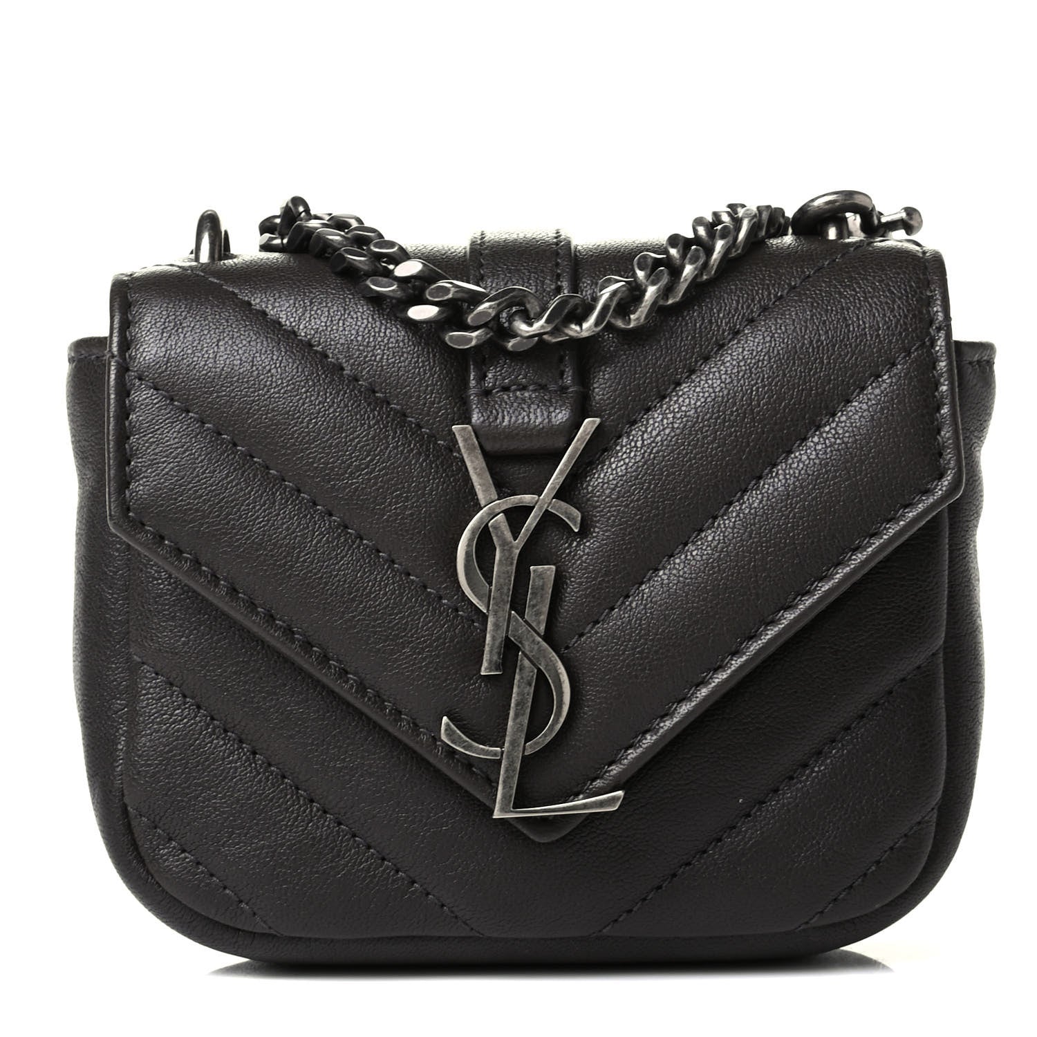 Saint Laurent Sheepskin Matelasse Chevron Monogram Mini College Bag Dark Anthracite 1 of 6