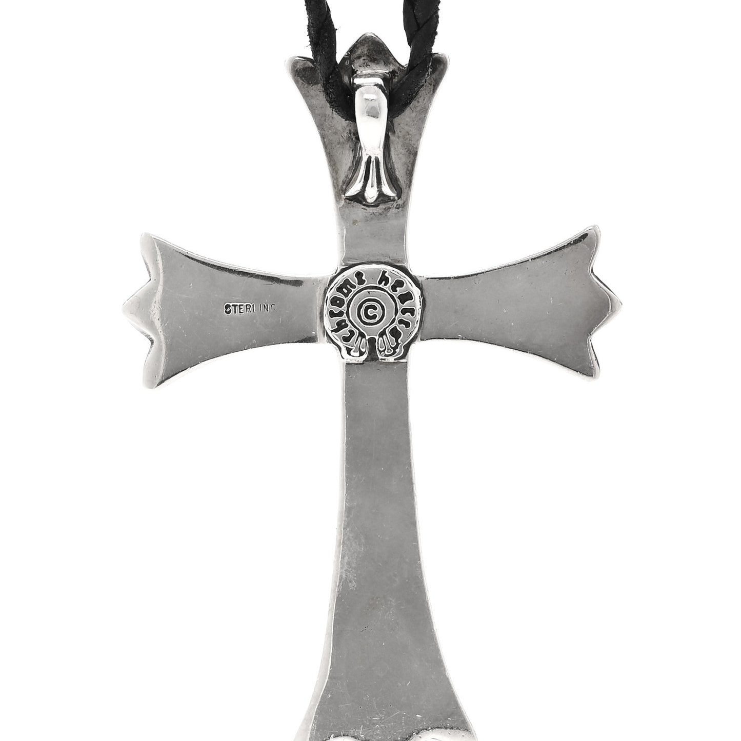 Sterling Silver Large Cross Pendant Cord Necklace