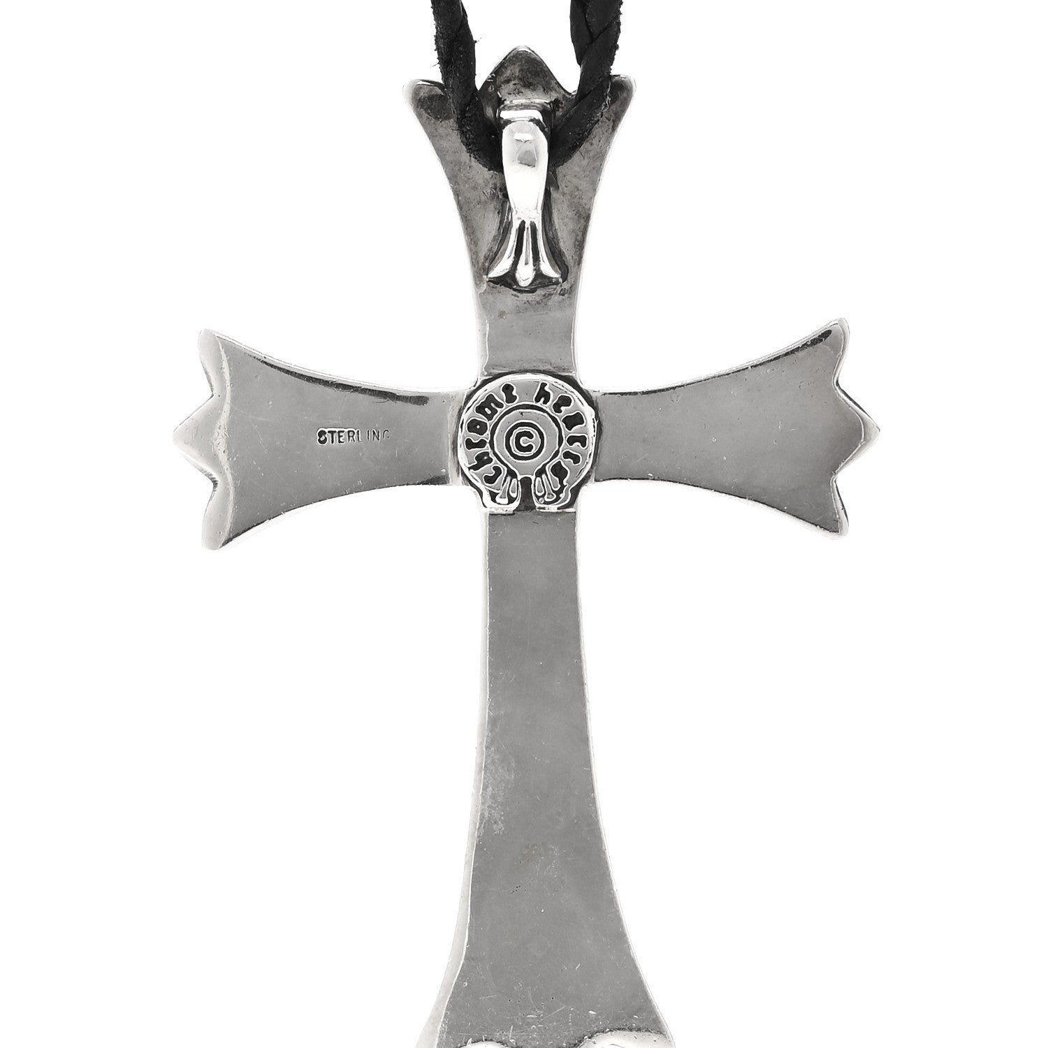 Chrome Hearts Sterling Silver Large Cross Pendant Cord Necklace 4 of 5