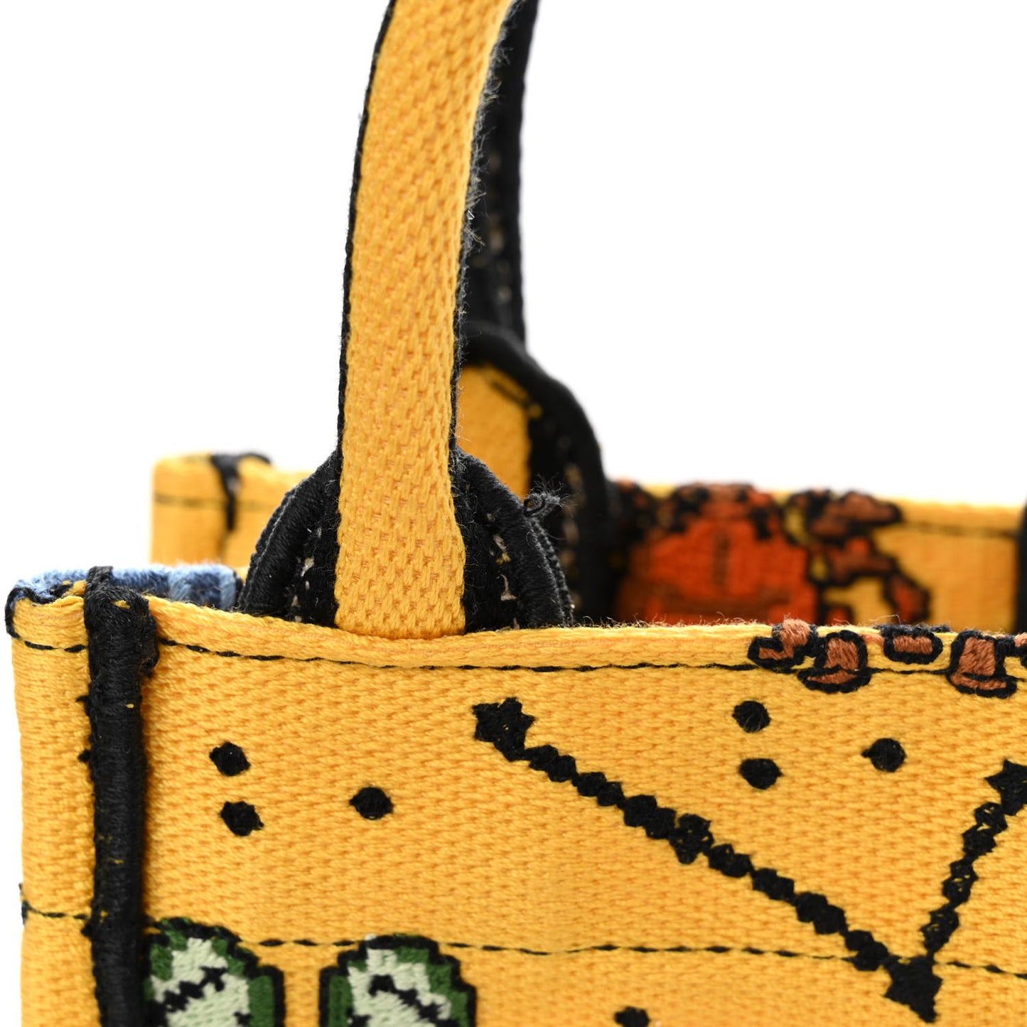 Canvas Embroidered Pixel Zodiac Mini Book Tote Phone Bag Jaune Multicolor