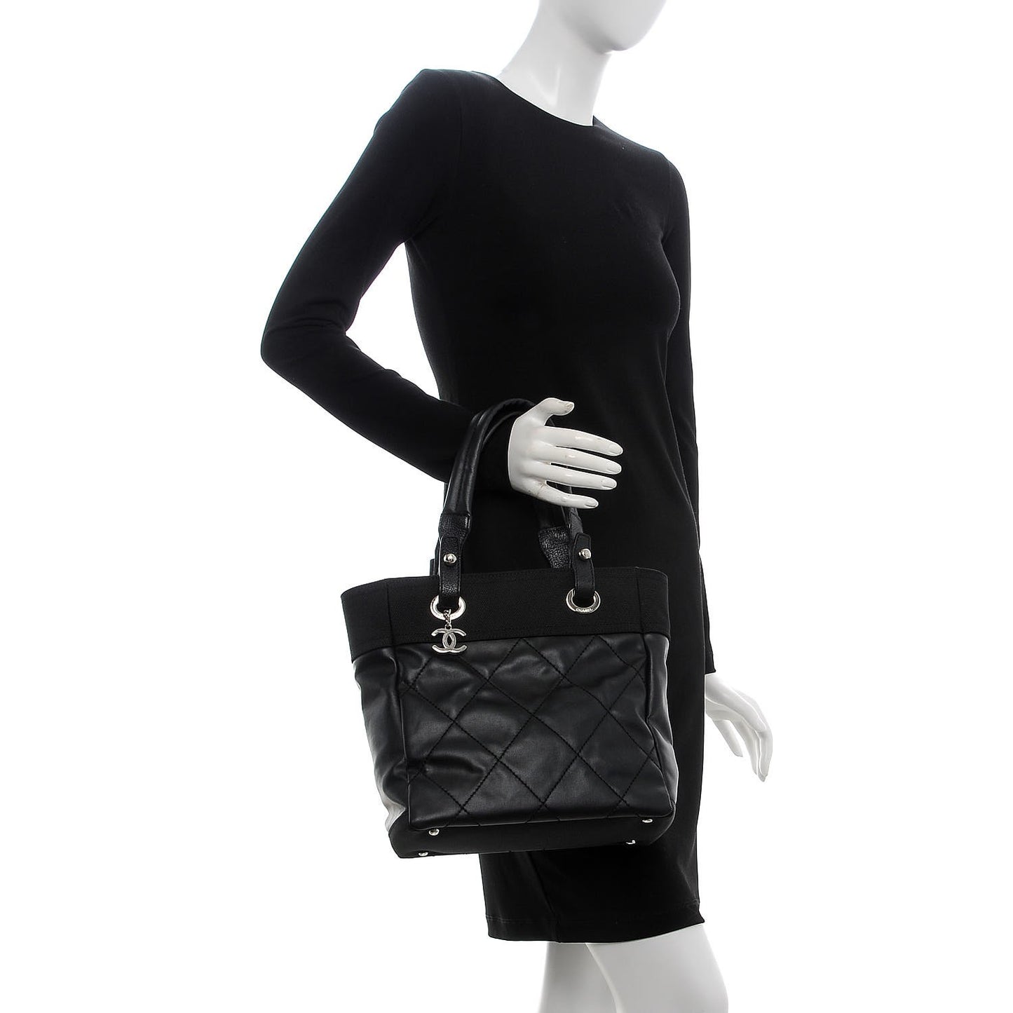 Coated Canvas Quilted Small Paris Biarritz Tote Black
