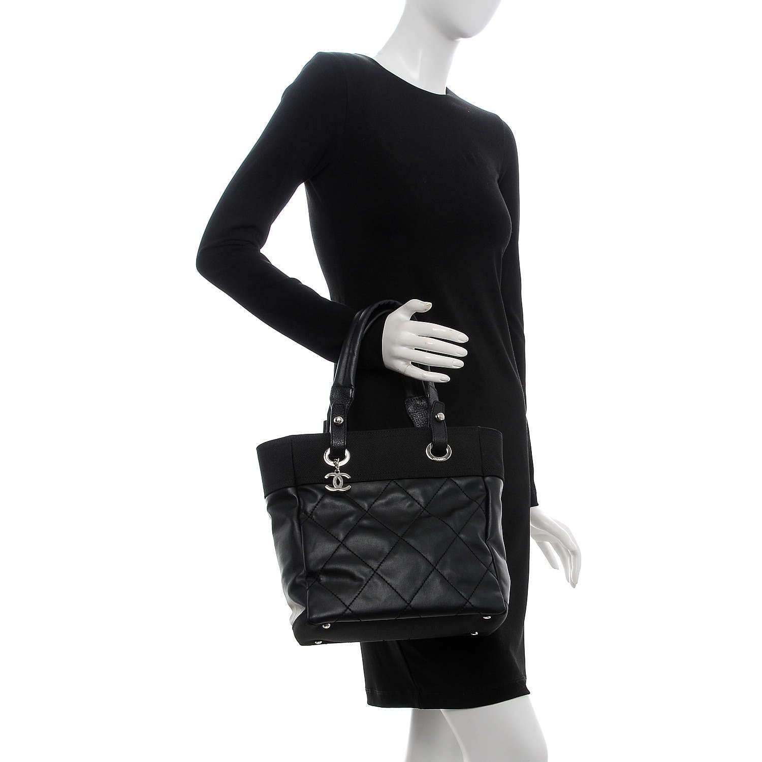 Chanel Coated Canvas Quilted Small Paris Biarritz Tote Black 2 of 8