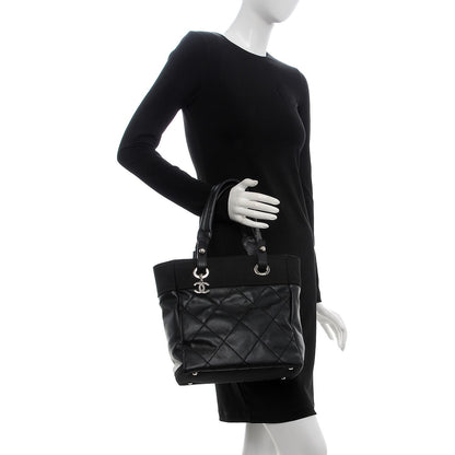 Chanel Coated Canvas Quilted Small Paris Biarritz Tote Black 2 of 8