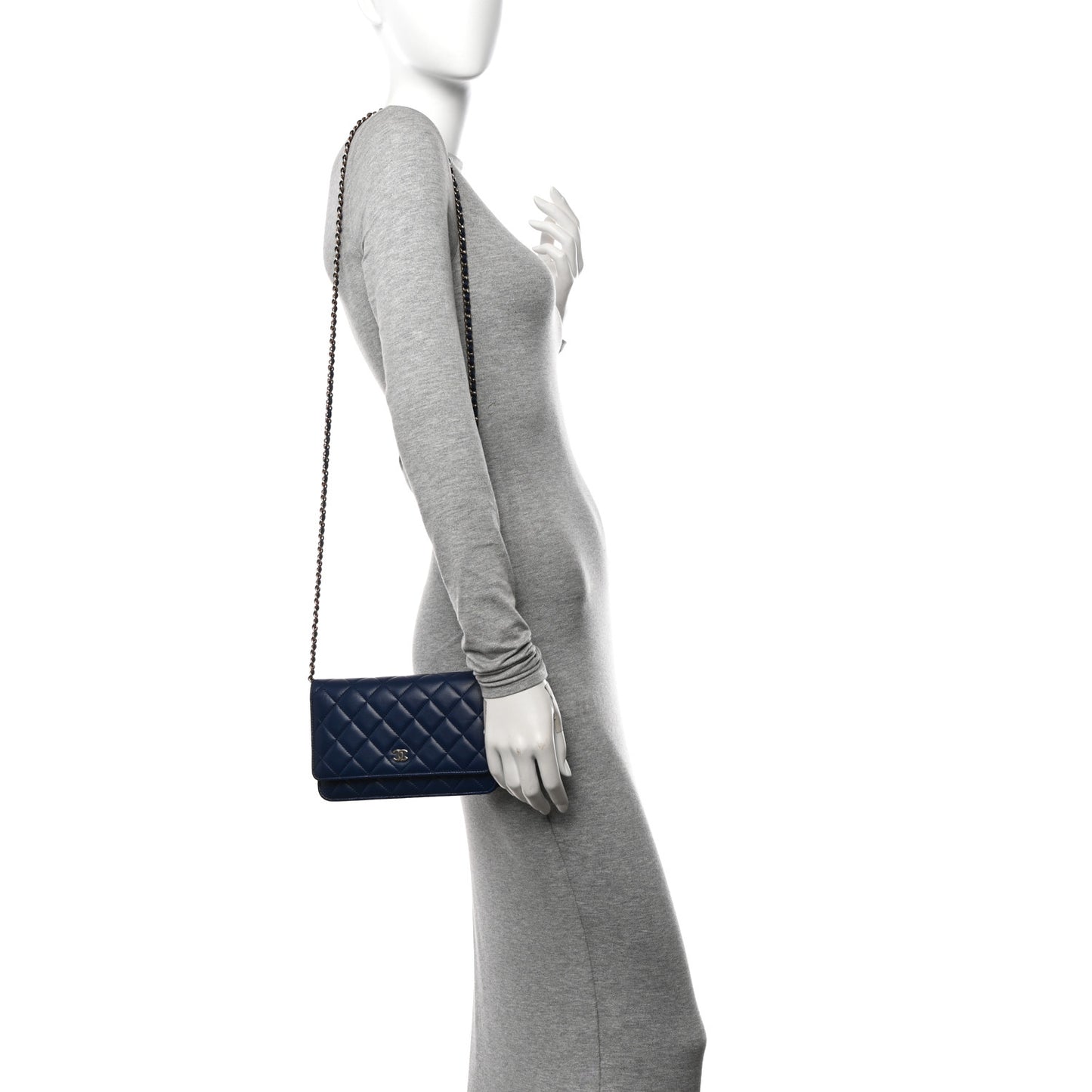 Lambskin Quilted Wallet On Chain WOC Dark Blue