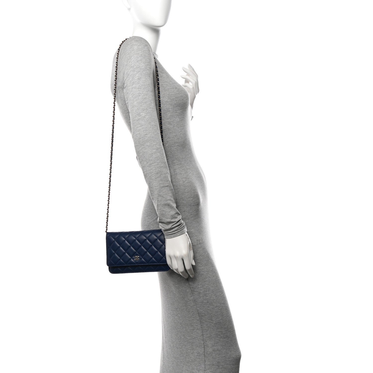 Chanel Lambskin Quilted Wallet On Chain WOC Dark Blue 2 of 12