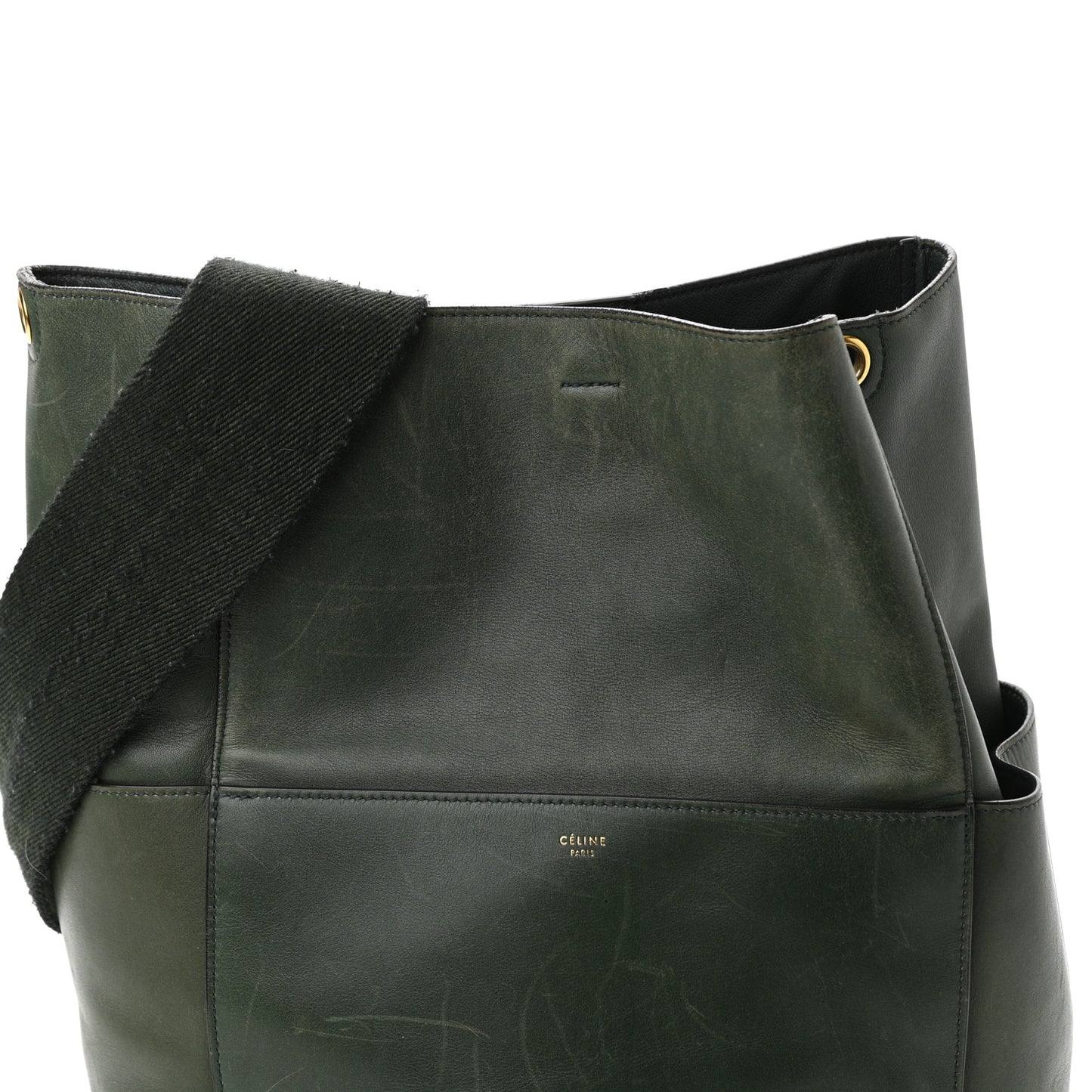 Natural Calfskin Seau Sangle Bucket Green