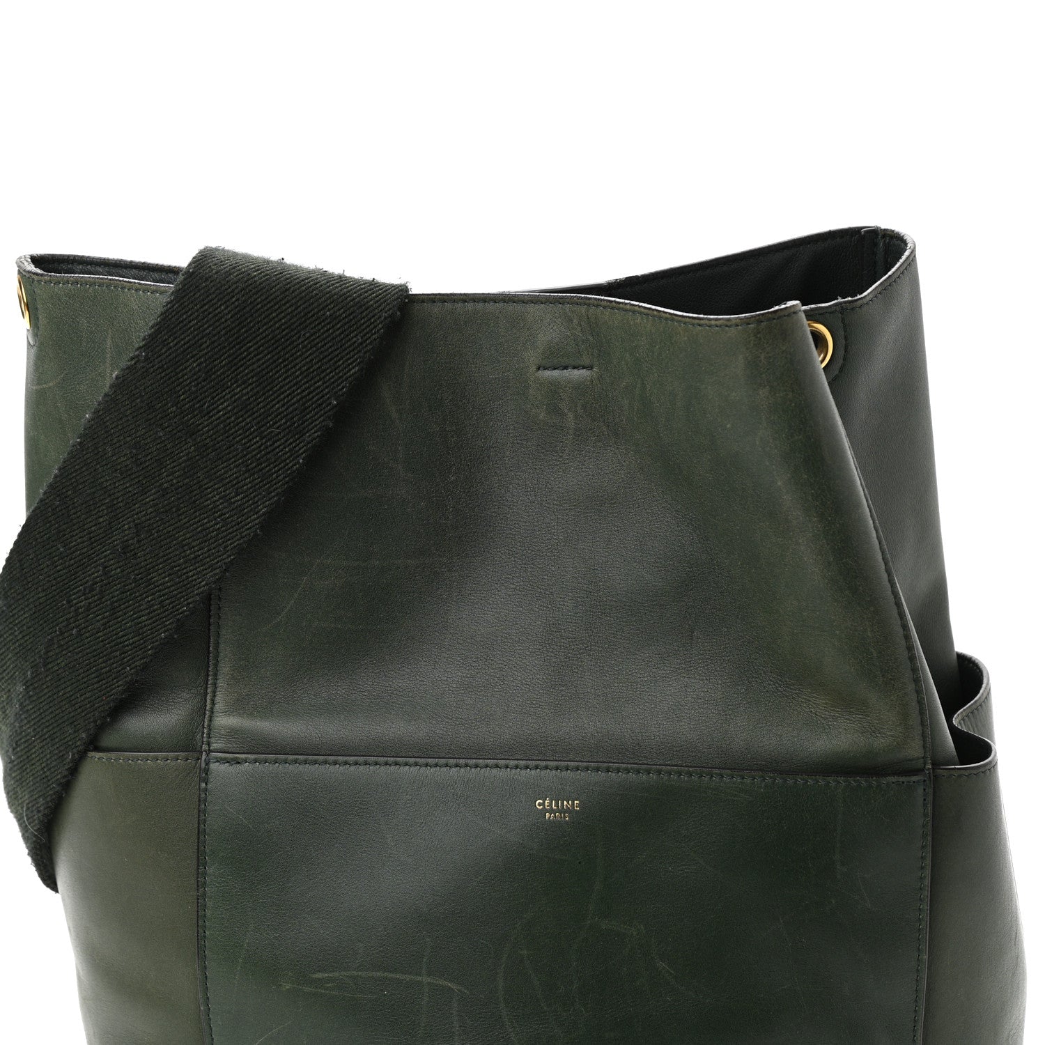 Celine Natural Calfskin Seau Sangle Bucket Green 5 of 10