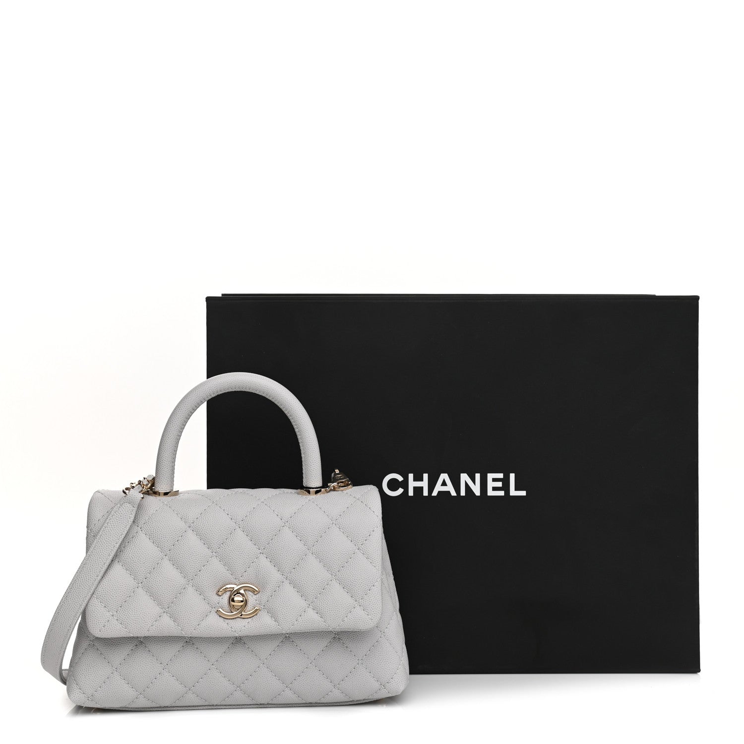 Chanel Caviar Quilted Mini Coco Handle Flap Light Grey 20 of 21