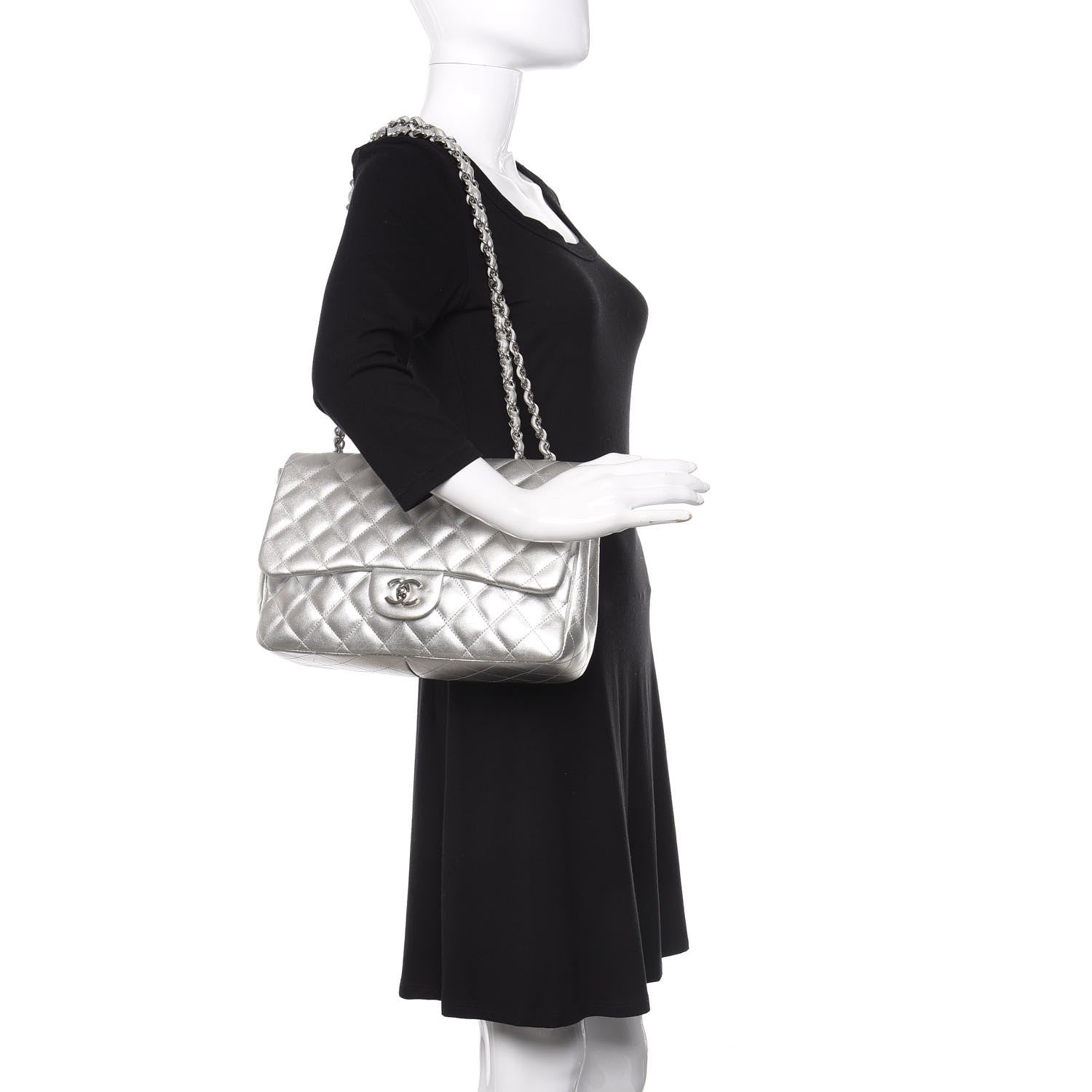 Chanel Metallic Lambskin Quilted Jumbo Single Flap Silver 2 of 10