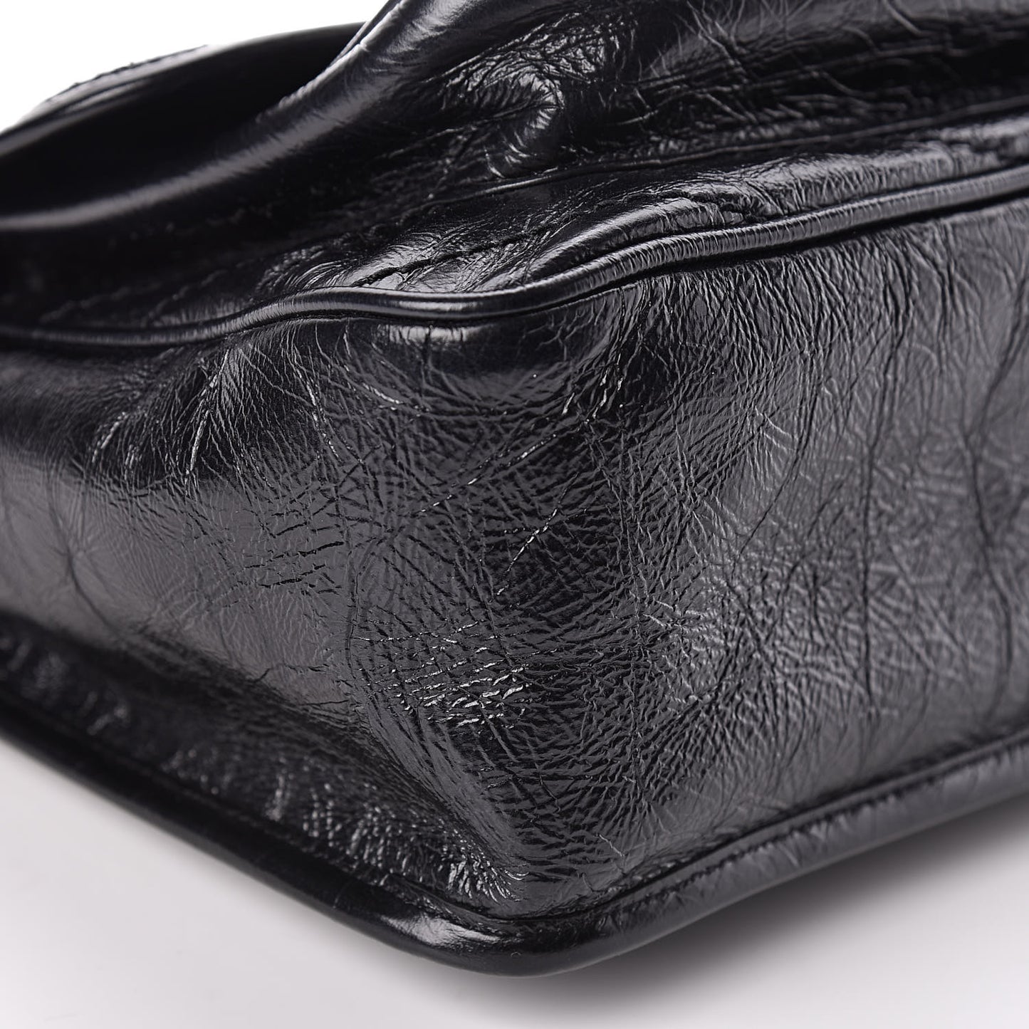 Crinkled Calfskin Matelasse Monogram Medium Niki Chain Satchel Black