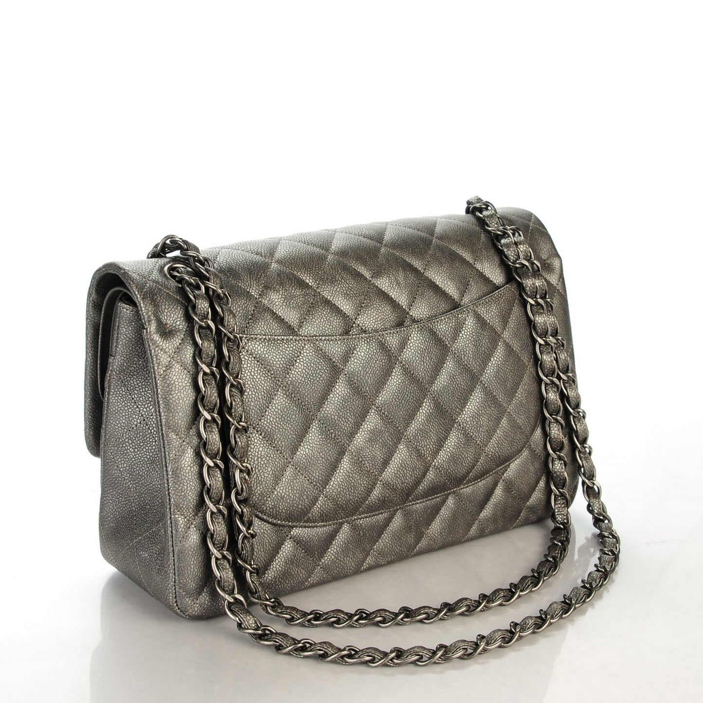Metallic Caviar Quilted Jumbo Double Flap Dark Silver
