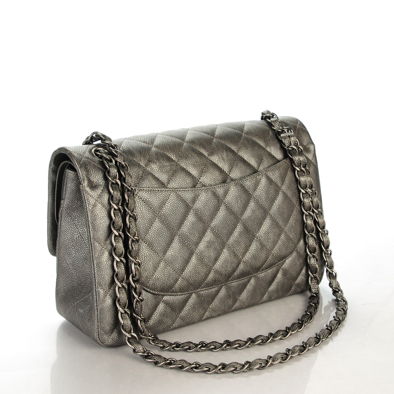 Chanel Metallic Caviar Quilted Jumbo Double Flap Dark Silver 3 of 9