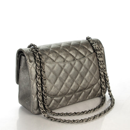 Chanel Metallic Caviar Quilted Jumbo Double Flap Dark Silver 3 of 9
