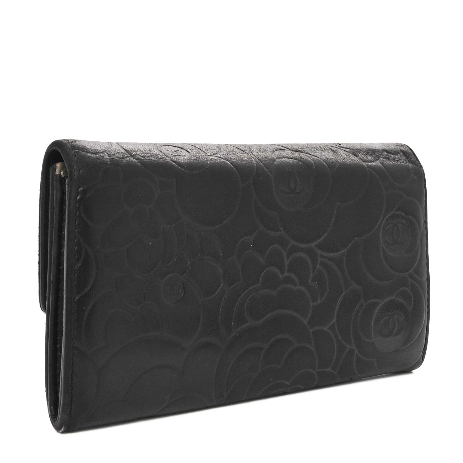 Chanel Lambskin Camellia Embossed Large Gusset Flap Wallet Black 3 of 13