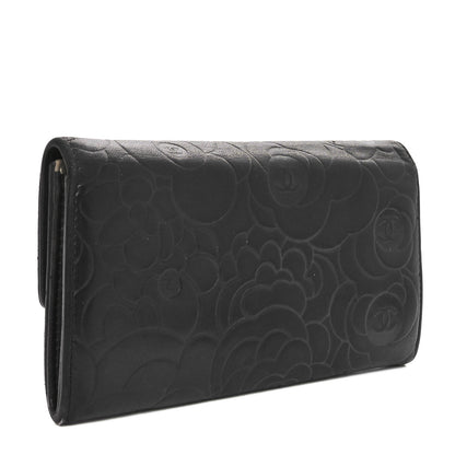 Chanel Lambskin Camellia Embossed Large Gusset Flap Wallet Black 3 of 13