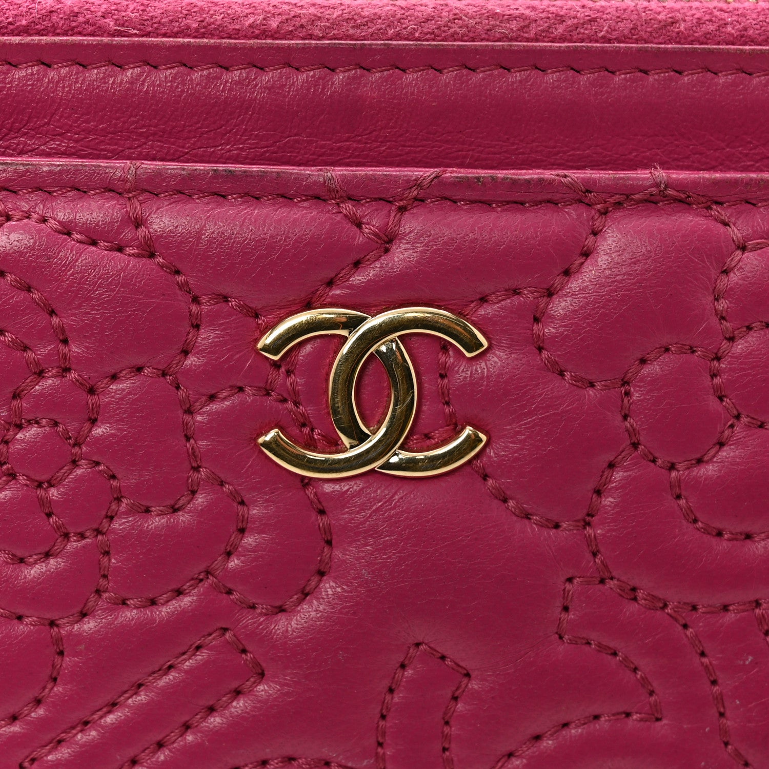 Chanel Lambskin Camellia Embossed Classic Zip Pouch Pink 10 of 12