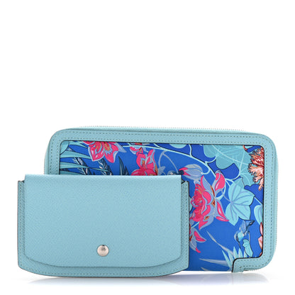 Hermes Epsom Printed Silk Flamingo Party Soie-Cool Wallet Mykonos Bleu Atoll 3 of 9