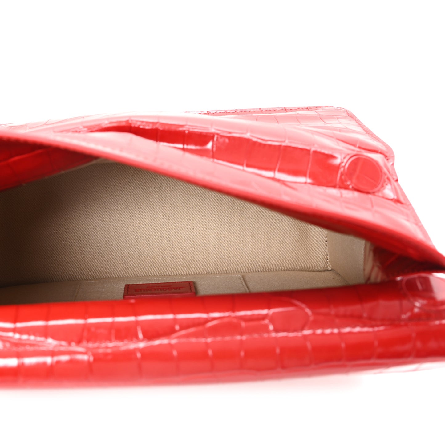 Crocodile Embossed Calfskin La Pochette Rond Carre Red