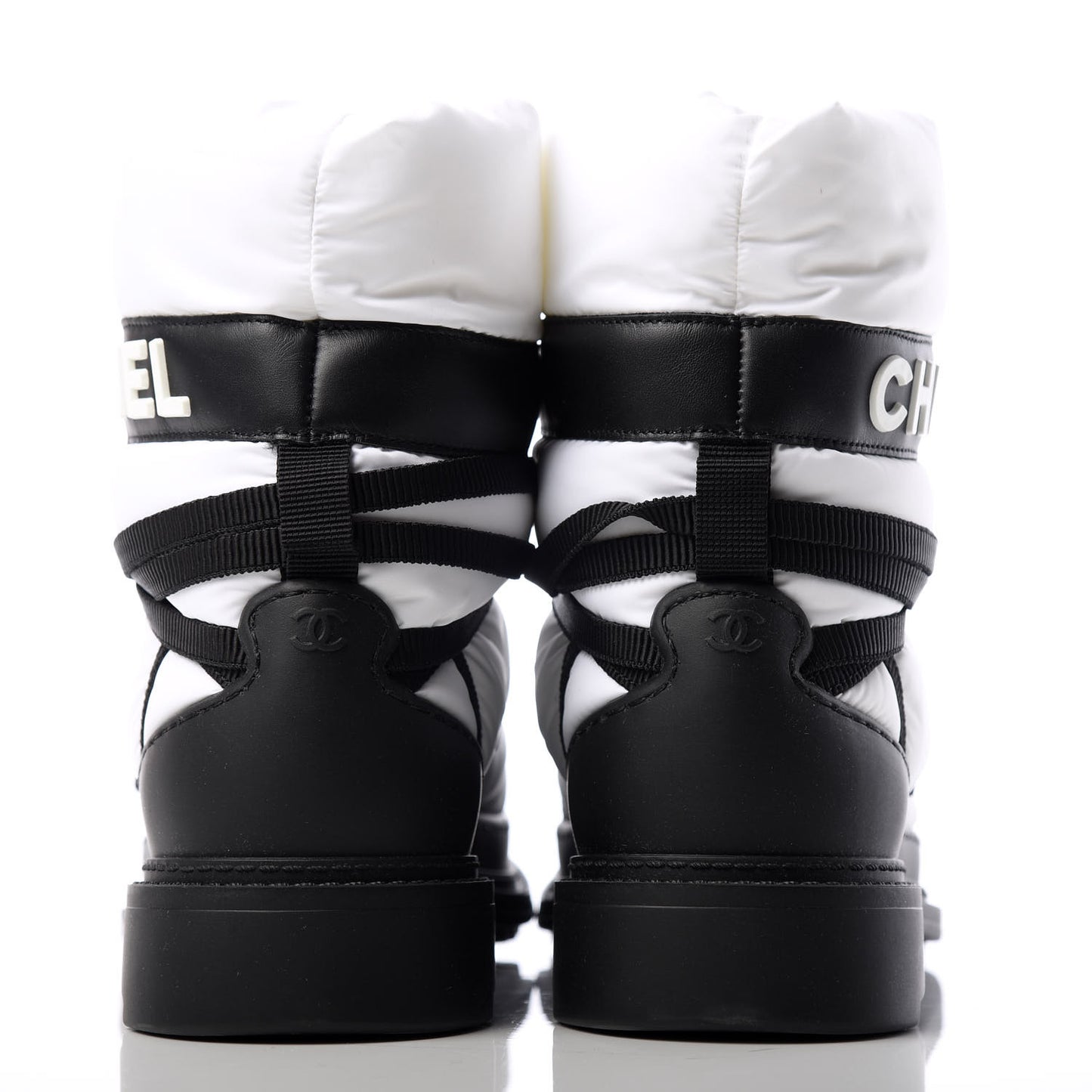 Calfskin Nylon Grosgrain CC Ankle Snow Boots 37.5 White Black
