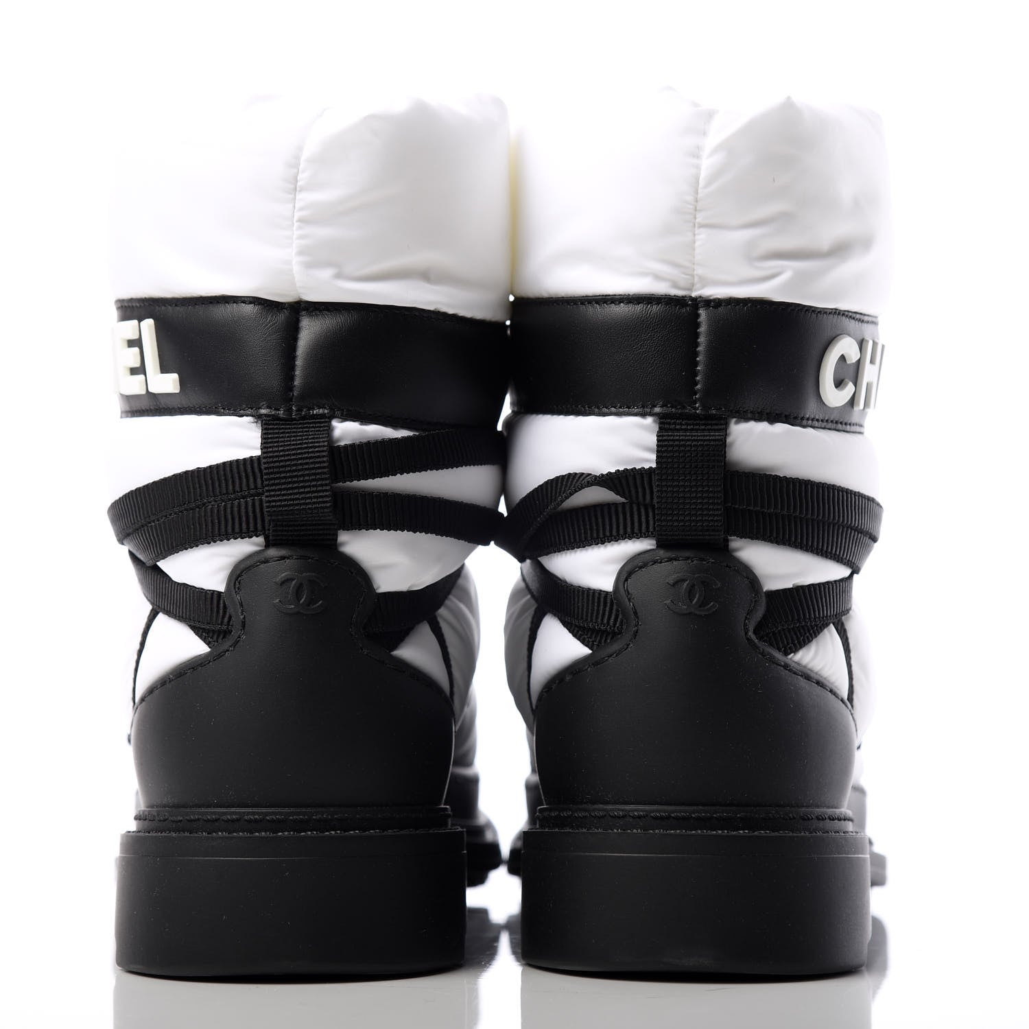 Chanel Calfskin Nylon Grosgrain CC Ankle Snow Boots 37.5 White Black 7 of 11