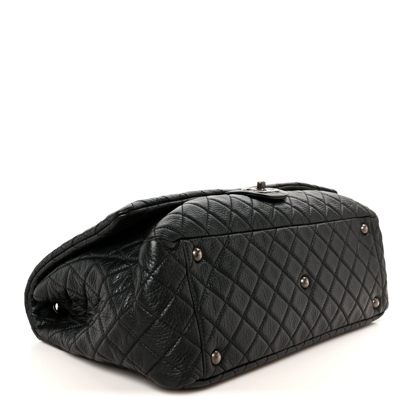Calfskin Quilted Small XXL Travel Flap Bag Black