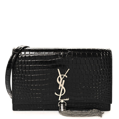 Saint Laurent Calfskin Crocodile Embossed Small Classic Monogram Kate Tassel Satchel Black 1 of 9