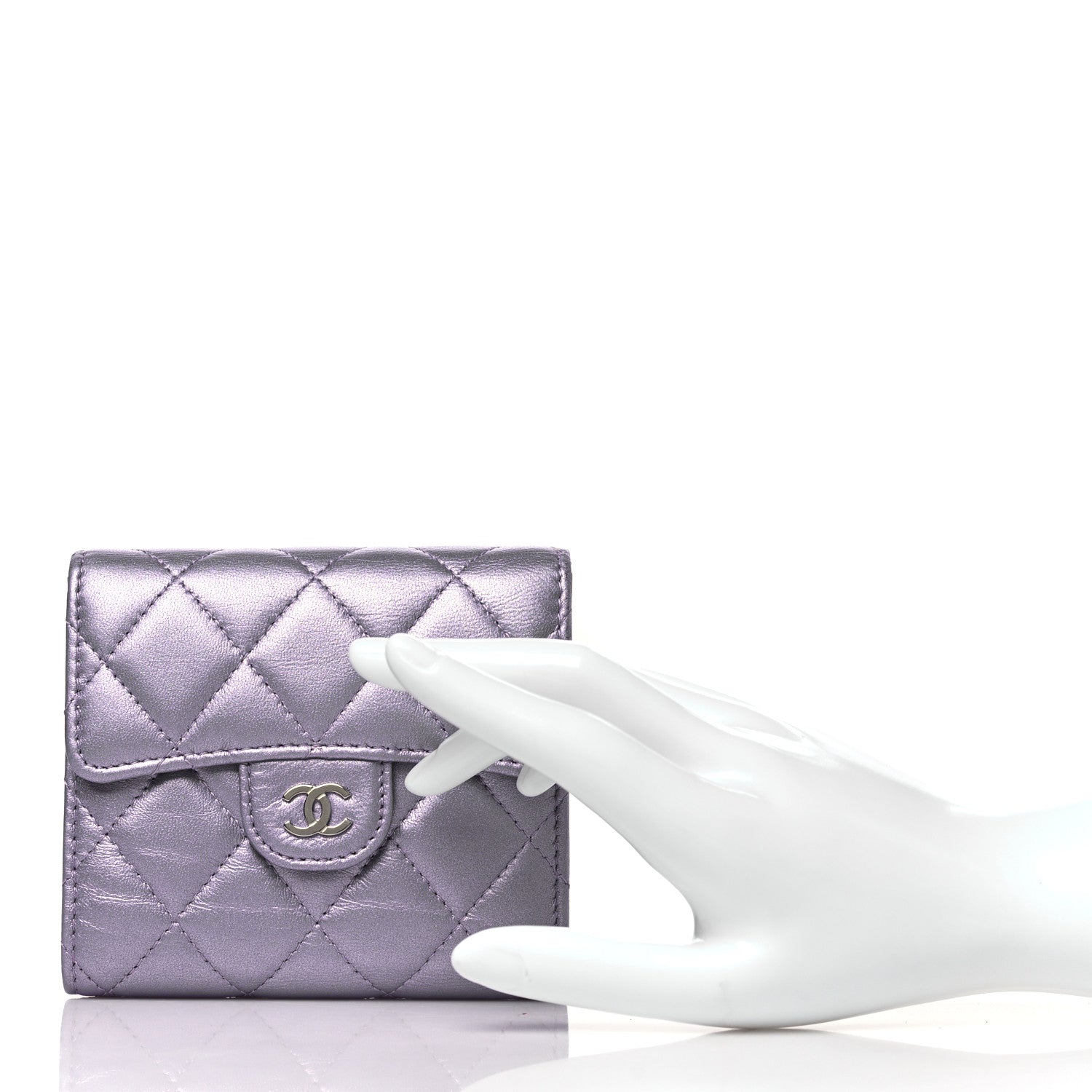 Chanel Iridescent Lambskin Quilted Compact Flap Wallet Purple