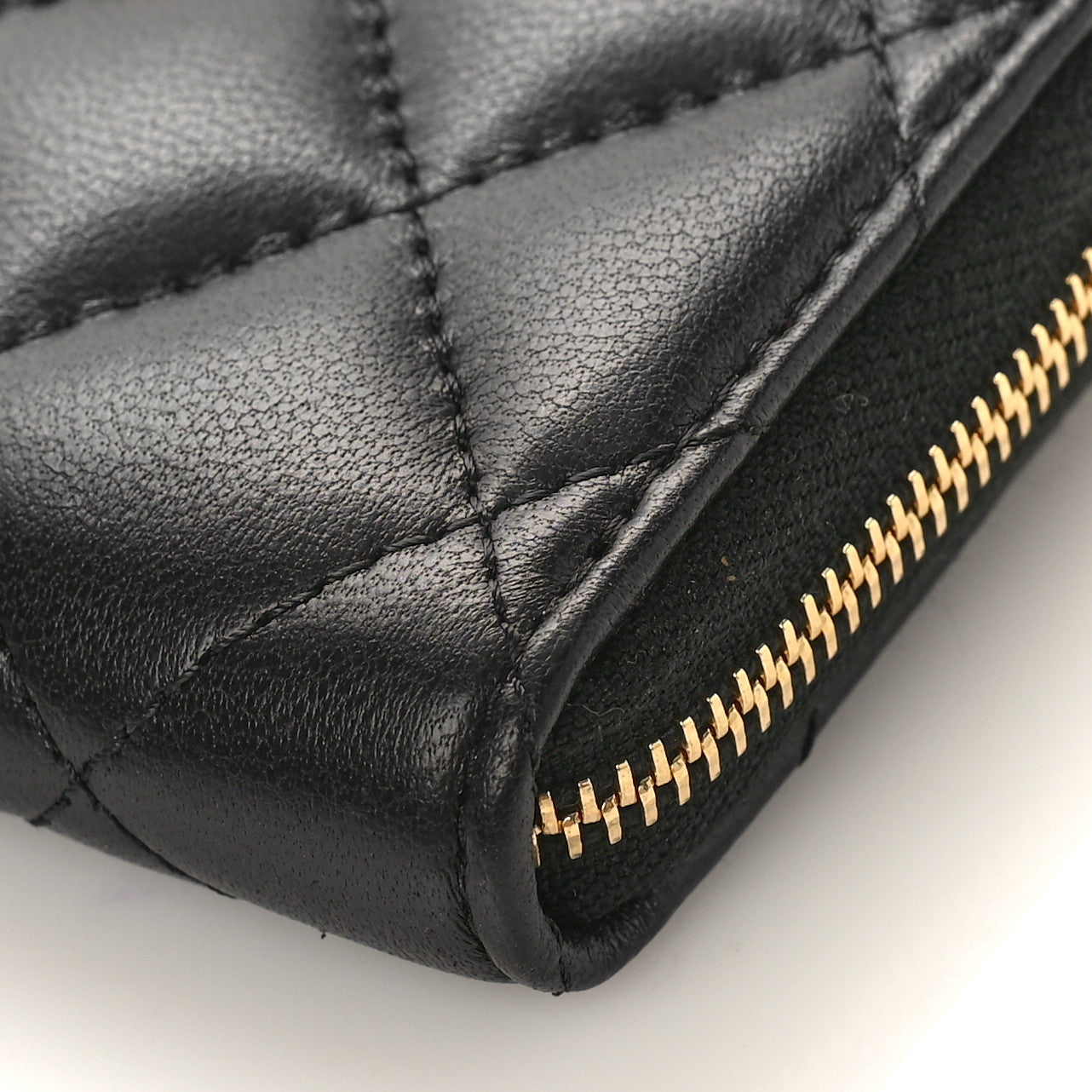 Lambskin Quilted Zip Coin Purse Black