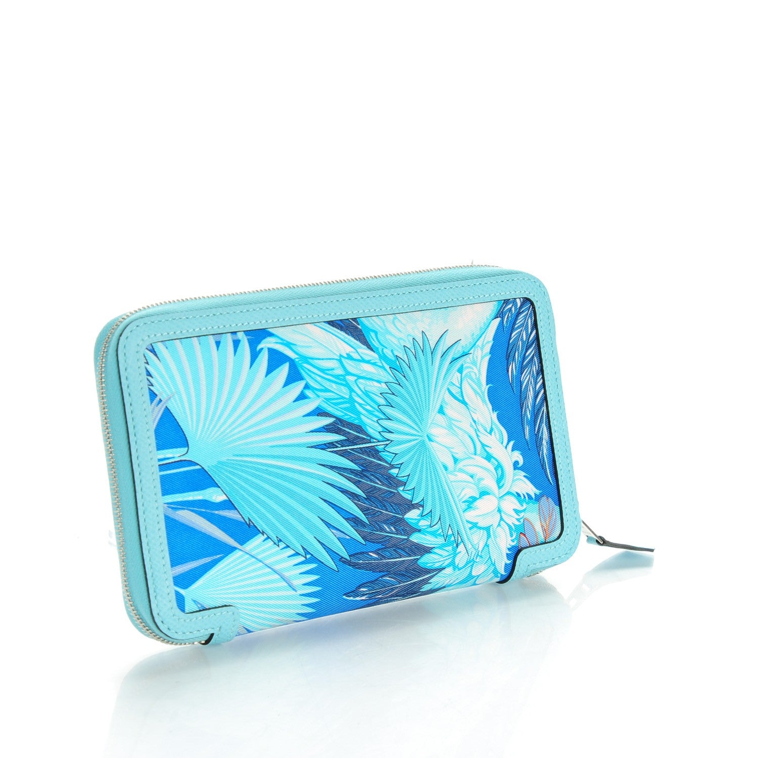 Hermes Epsom Printed Silk Flamingo Party Soie-Cool Wallet Mykonos Bleu Atoll 3 of 8