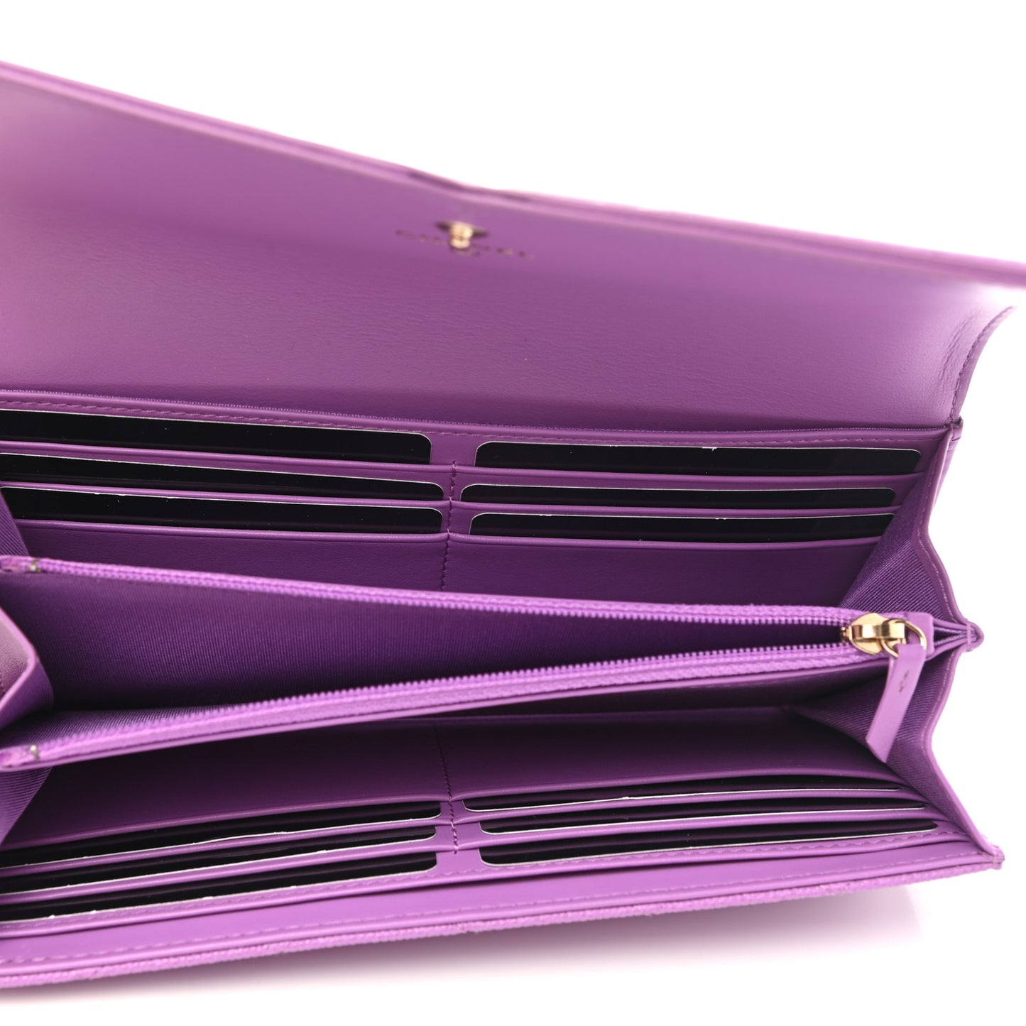 Caviar Quilted Large Filigree Gusset Flap Wallet Purple