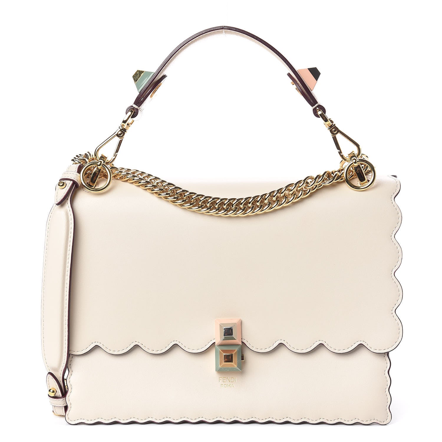 Fendi Vitello Liberty Scalloped Studded Kan I Shoulder Bag Camelia 1 of 10