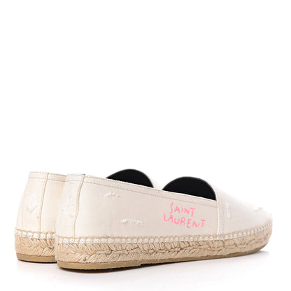 Saint Laurent Canvas Elba Logo Embroidered Espadrilles 39 Panna 4 of 9