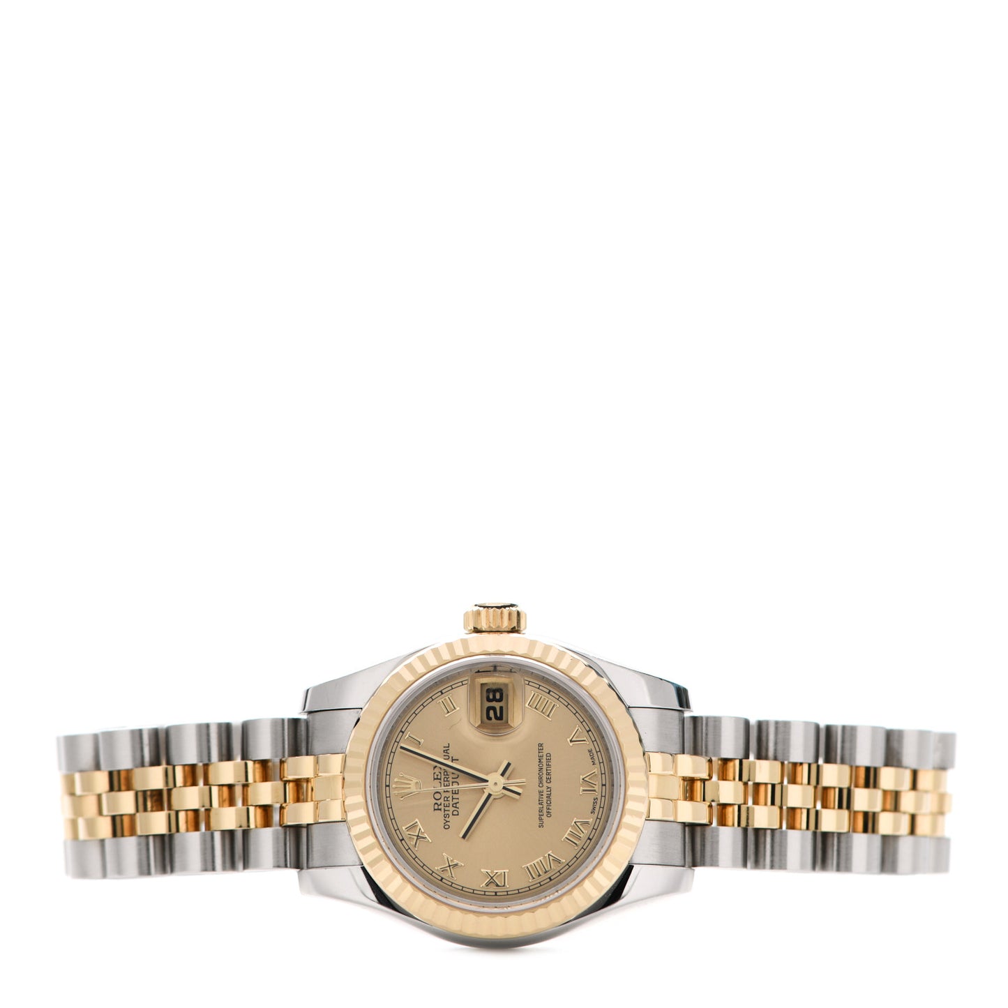 Stainless Steel 18K Yellow Gold 26mm Oyster Perpetual Datejust Watch Champagne Roman 179173