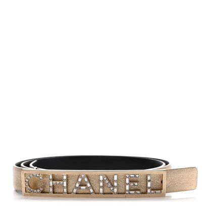 Chanel Metallic Lambskin Crystal Baguette Logo Belt 85 34 Gold 1 of 5