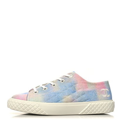 Chanel Printed Fabric Quilted Sneakers 39.5 Green Pink Blue 1 of 8