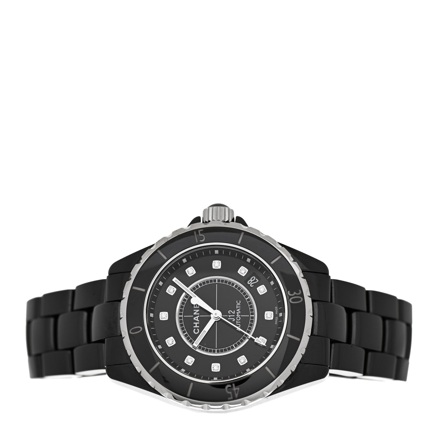 Chanel Stainless Steel Ceramic Diamond 38mm J12 Automatic Watch Black 2 of 4
