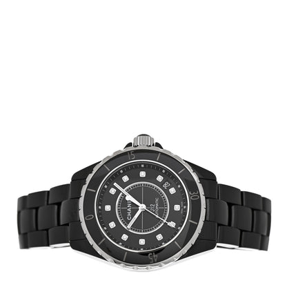 Chanel Stainless Steel Ceramic Diamond 38mm J12 Automatic Watch Black 2 of 4