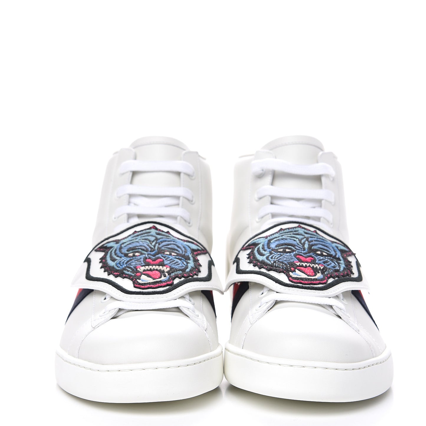 Calfskin Ayers Embroidered Web Mens Ace Removable Patches High Top Sneakers 13 White