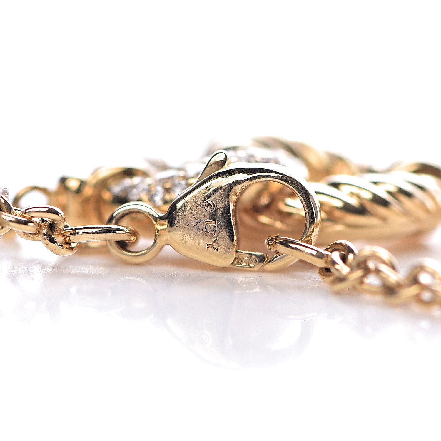 David Yurman 18K Yellow Gold Diamond Belmont Single Station Bracelet 5 of 6