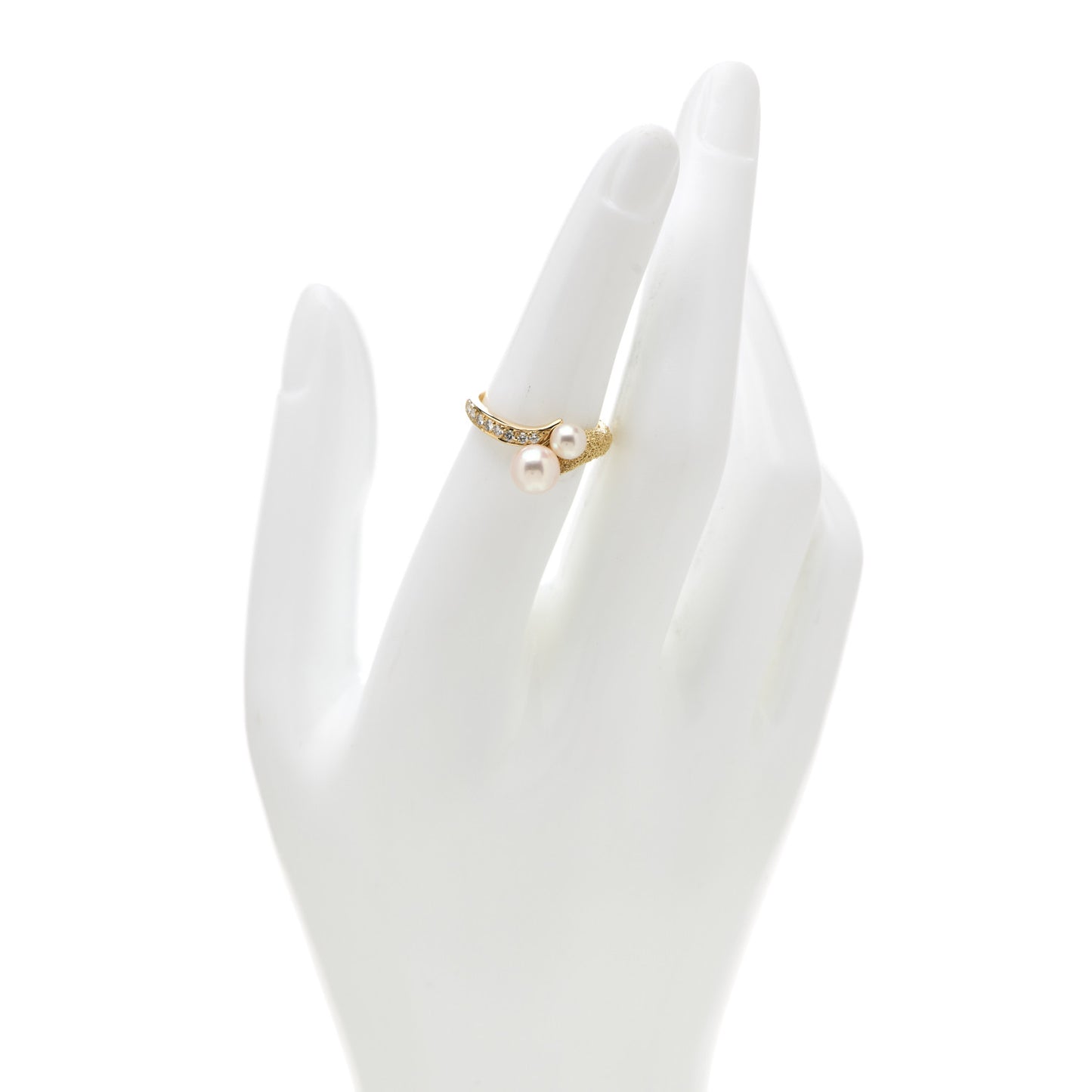 18K Yellow Gold Diamond Akoya Pearl 4-6.5mm Bypass Ring 51 5.75