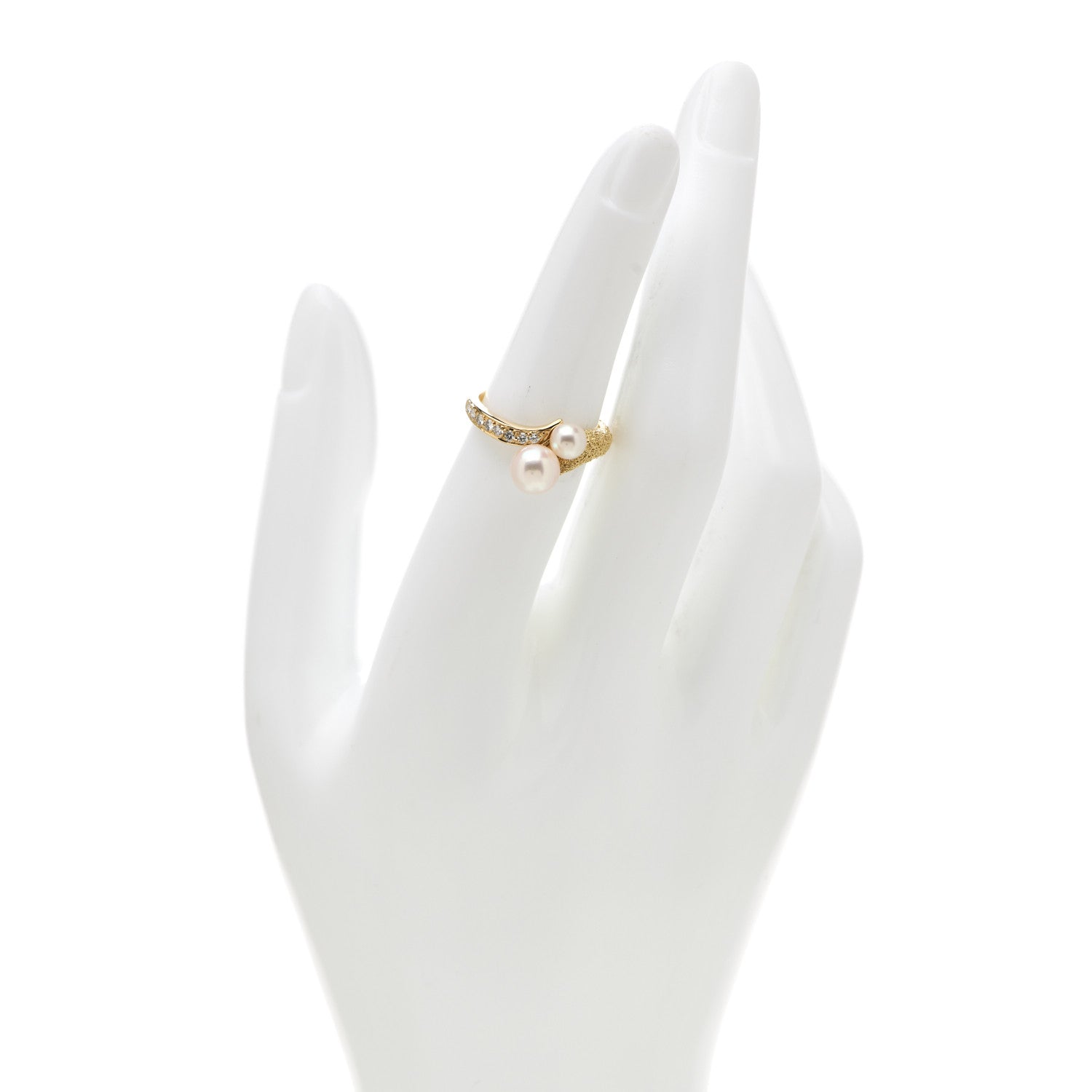 Mikimoto 18K Yellow Gold Diamond Akoya Pearl 4-6.5mm Bypass Ring 51 5.75 2 of 5