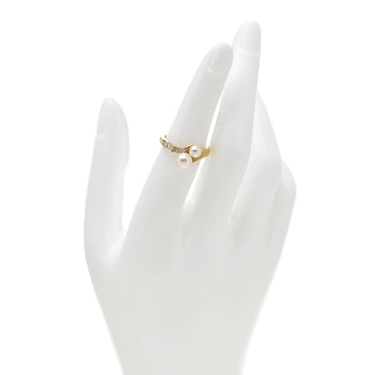 Mikimoto 18K Yellow Gold Diamond Akoya Pearl 4-6.5mm Bypass Ring 51 5.75 2 of 5