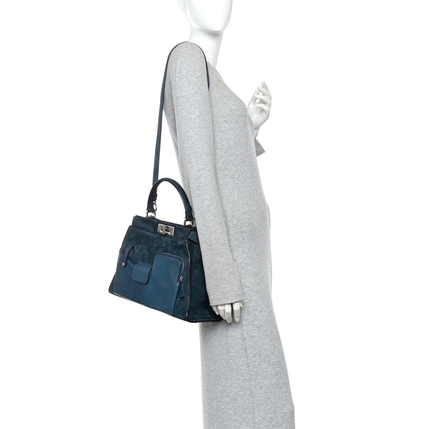 Chamois Karung Shiny Nappa Medium 3 Pocket Peekaboo Iconic Satchel Cobalto Petrolio