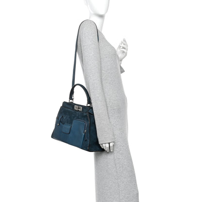 Fendi Chamois Karung Shiny Nappa Medium 3 Pocket Peekaboo Iconic Satchel Cobalto Petrolio 2 of 10