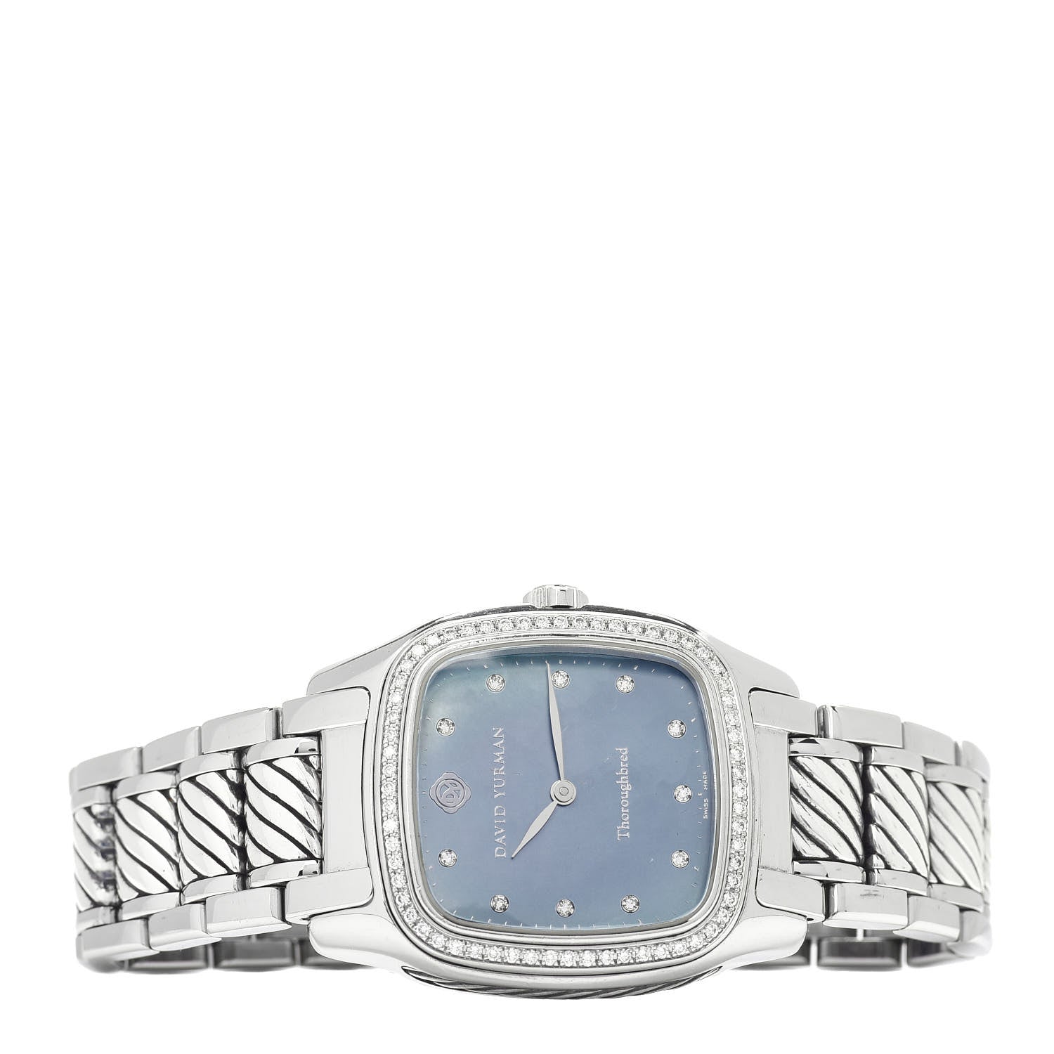 David Yurman Stainless Steel Diamond Bezel Blue Mother of Pearl 32mm Thoroughbred Quartz Watch 2 of 5