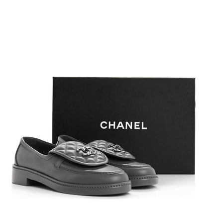 Chanel Lambskin Quilted CC Turnlock Loafers 38 Dark Grey 9 of 9