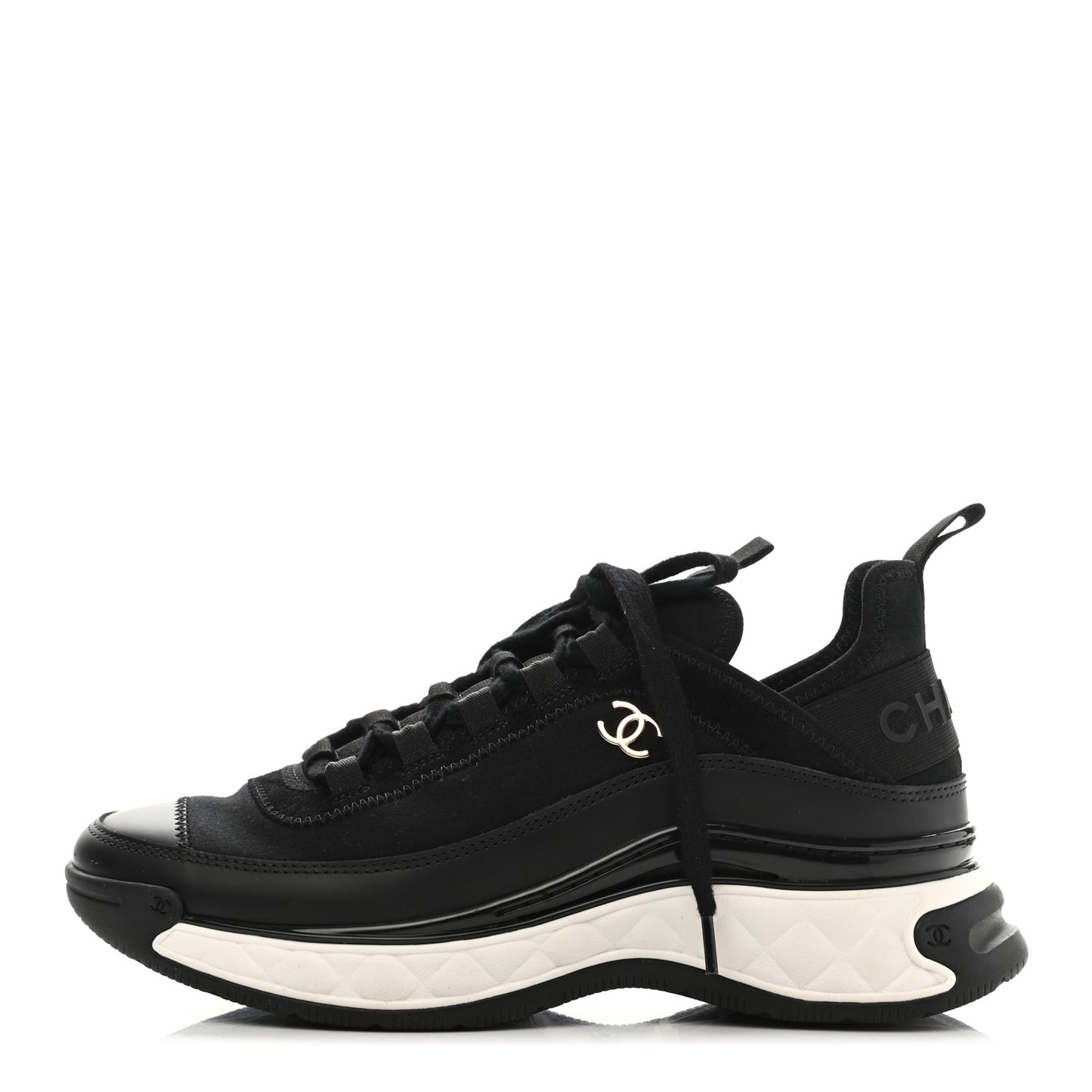 Velvet Calfskin Mixed Fibers CC Sneakers 36.5 Black